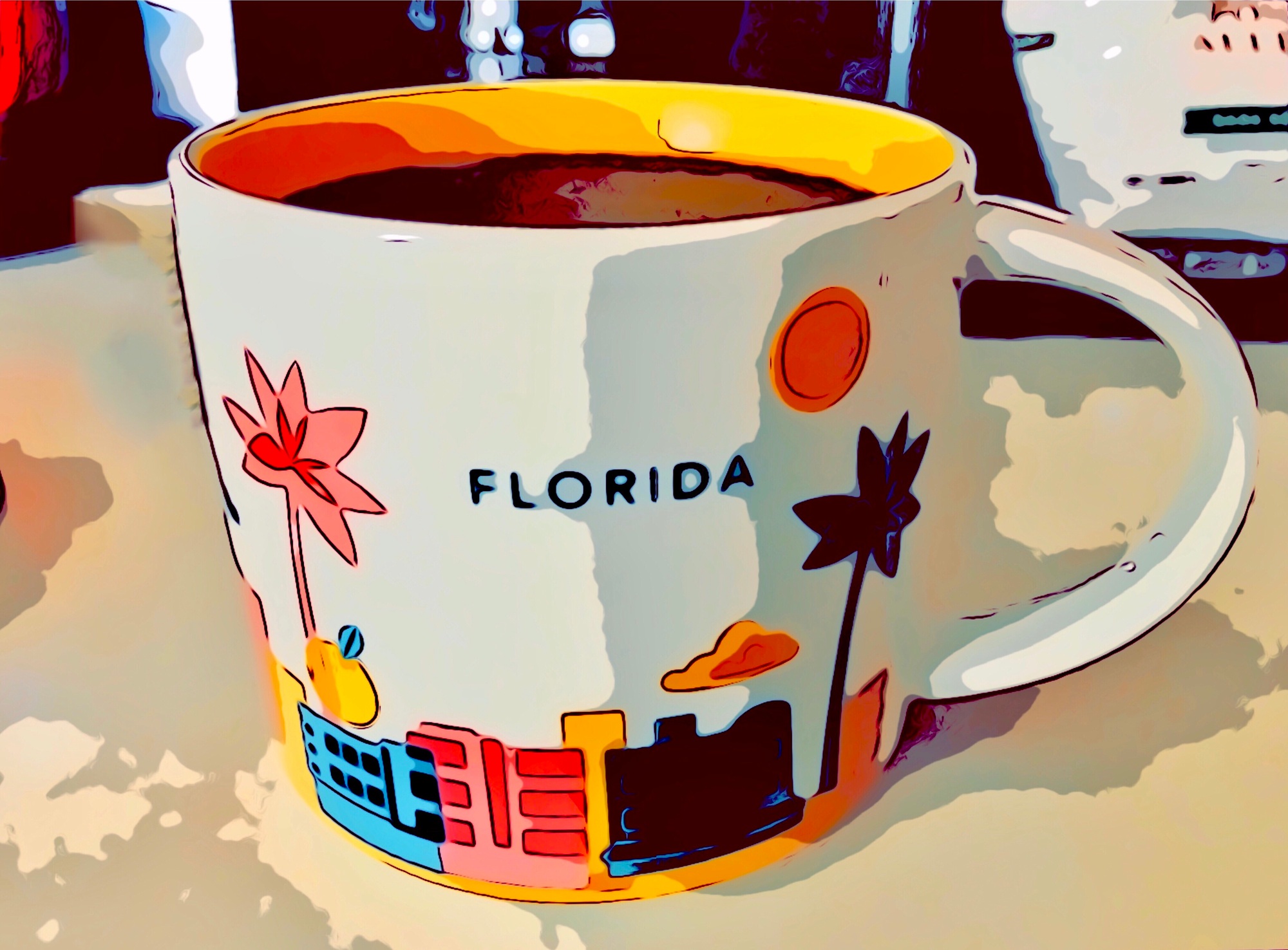 My morning coffee at home in my Florida Starbucks coffee mug