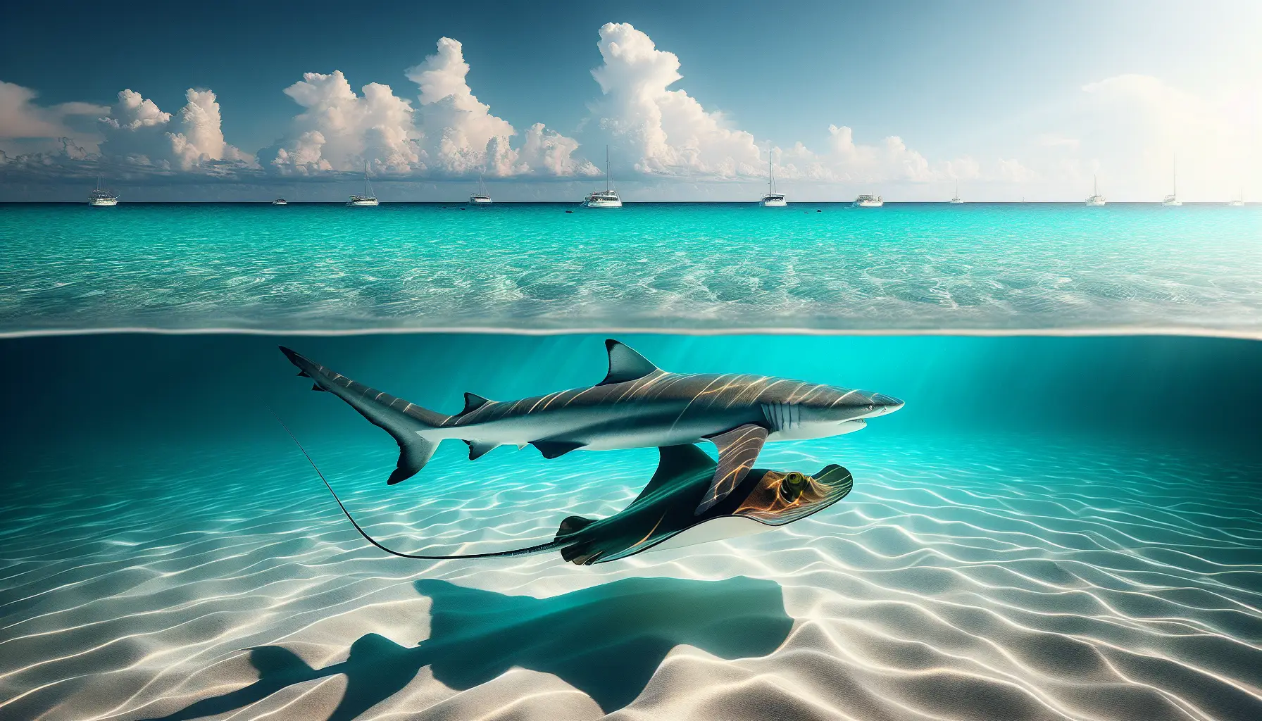 Witnessing Nature's Awe: Shark and Stingray Clash off Florida Beach